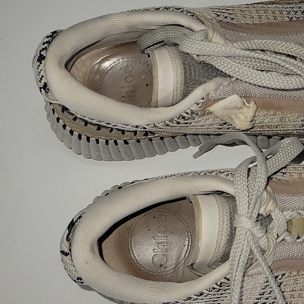 Chloe Nama Platform Beige Knit Sneakers Sz 37 7 - Picture 13 of 16